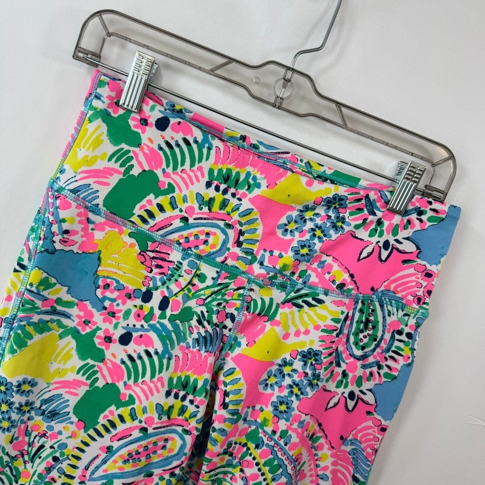Crown & Ivy Womens Small Pink Blue Paisley Tropical High Waist Active Leggings